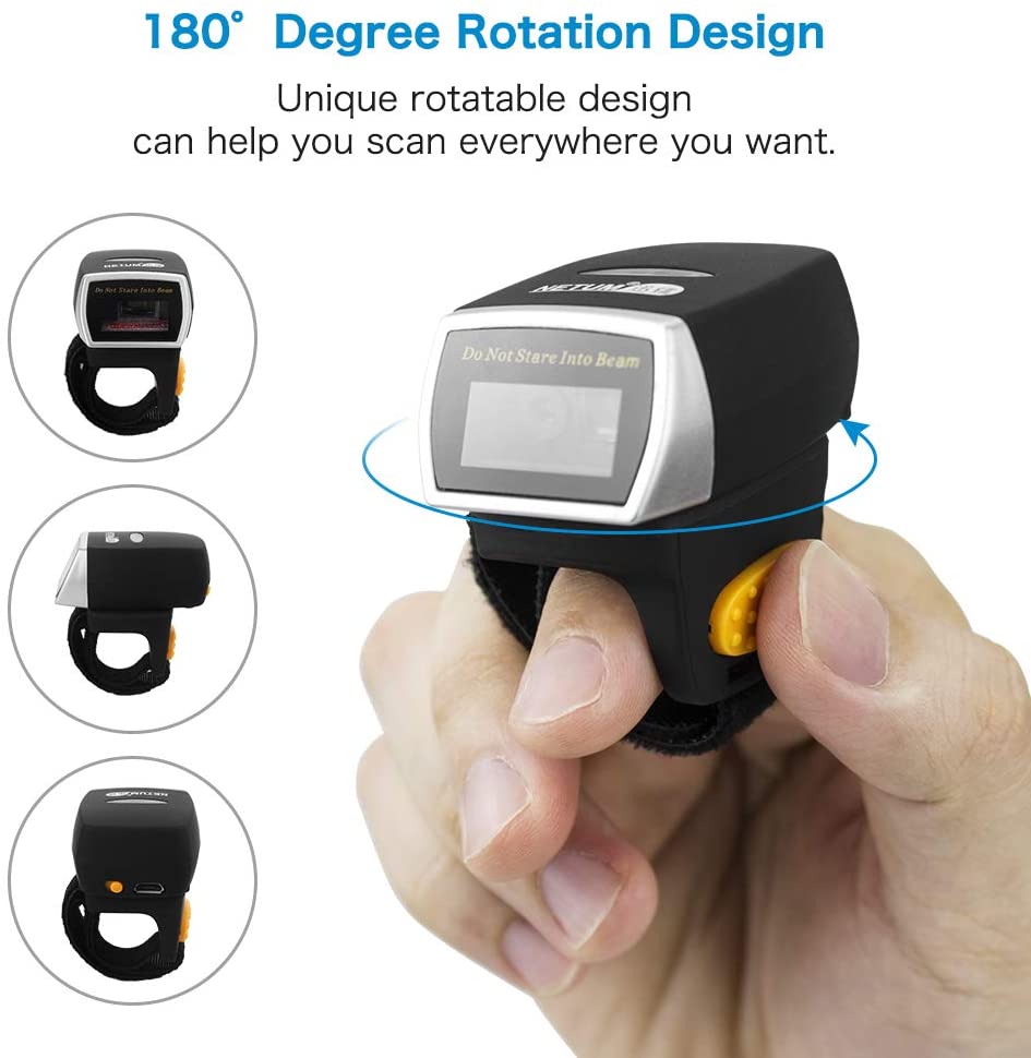 NT R1 Wireless Bluetooth Barcode Scanner - Portable Finger Scanner for Retail, Warehouse & Inventory Management - Fast & Accurate Scanning for Smartphones, Tablets & POS Systems