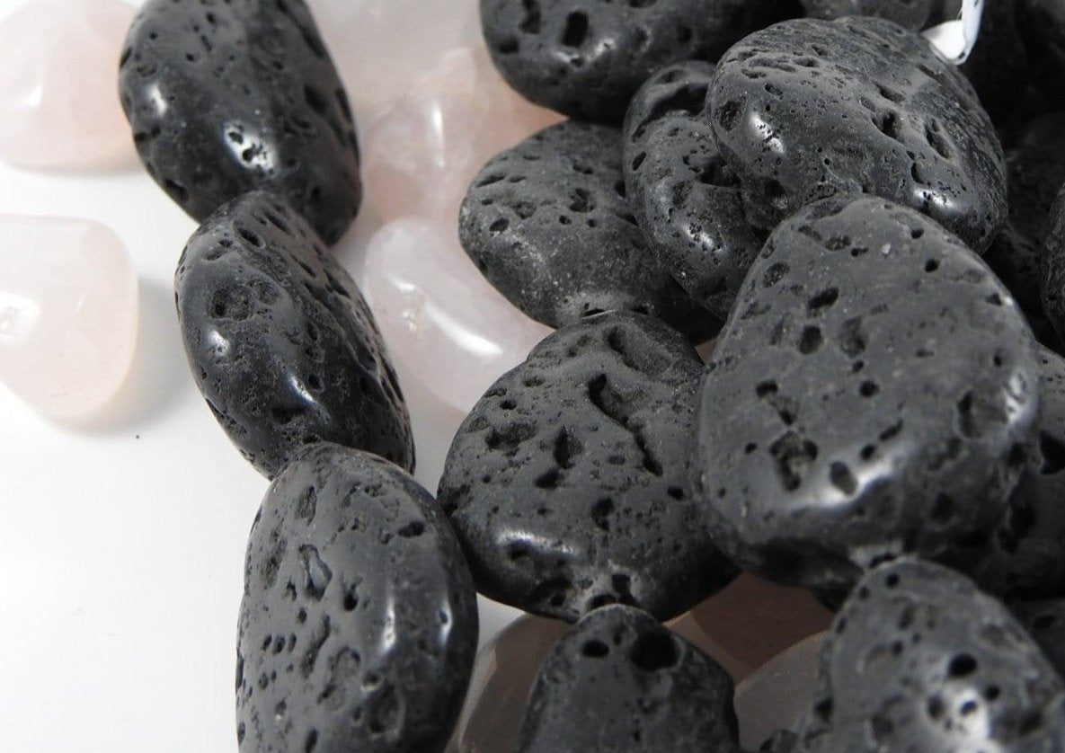 Premium Black Lava Stone Beads Strand - Natural Volcanic Rock Beads for Jewelry Making, Aromatherapy & Essential Oil Diffuser Bracelets - Perfect for DIY, Meditation & Stress Relief
