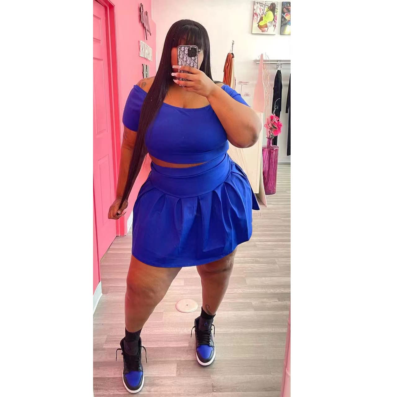 KELOVEPAN Women's 2 Piece Pleated Short Skirt Set - Sexy Summer Outfit, Plus Size Sweatsuit & Dress Combo for Casual Wear, Date Night & Vacation Outfits