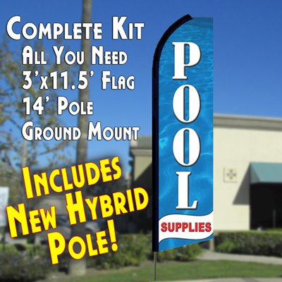 Blue Flutter Feather Banner Flag Kit for Pools - Includes Flag, Pole & Ground Mount | Perfect for Pool Parties, Backyard Decor & Summer Celebrations