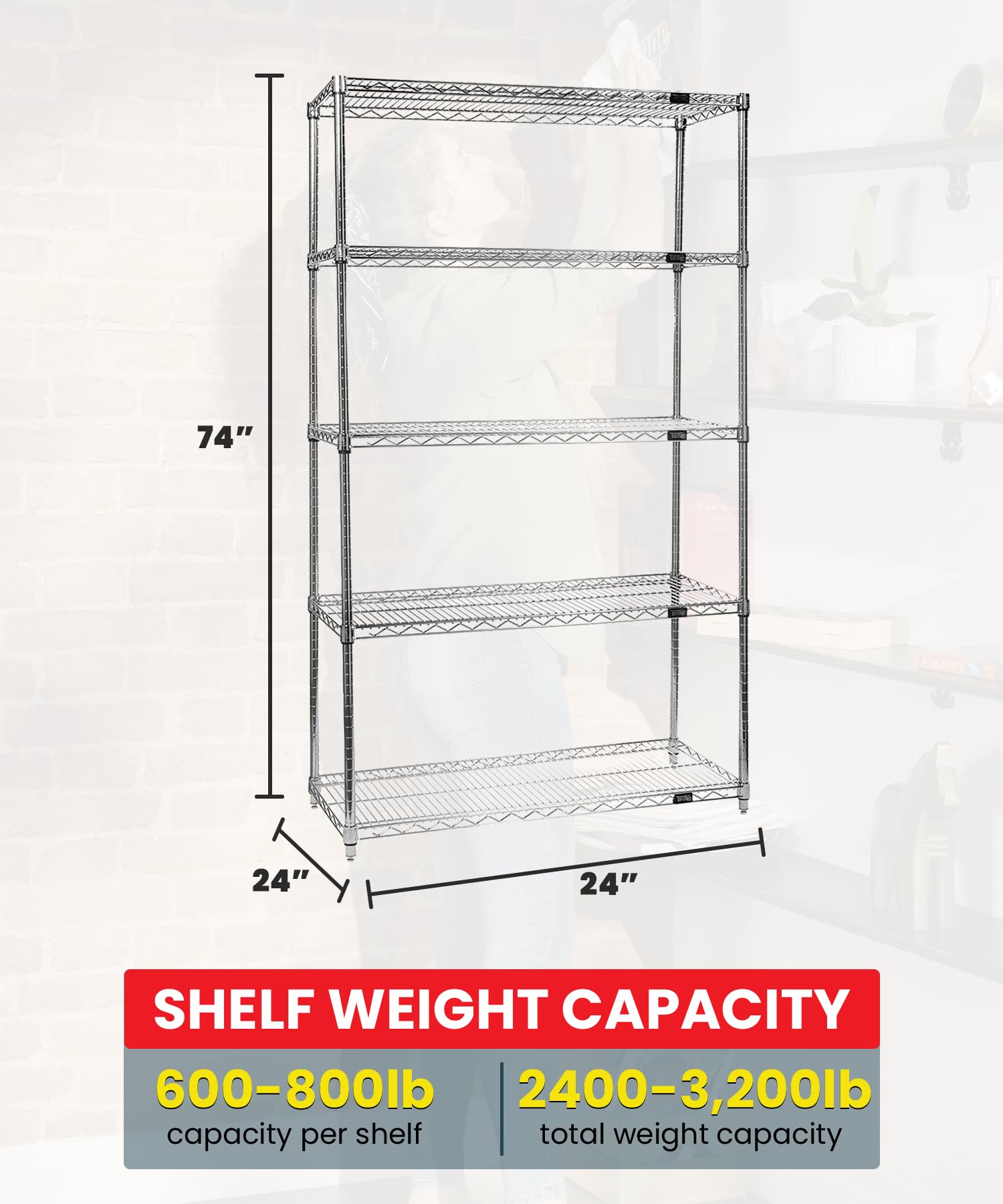 Quantum Storage Systems WR74-2424C-5 Chrome Wire Shelving Starter Kit - 5-Tier Industrial Shelves (74