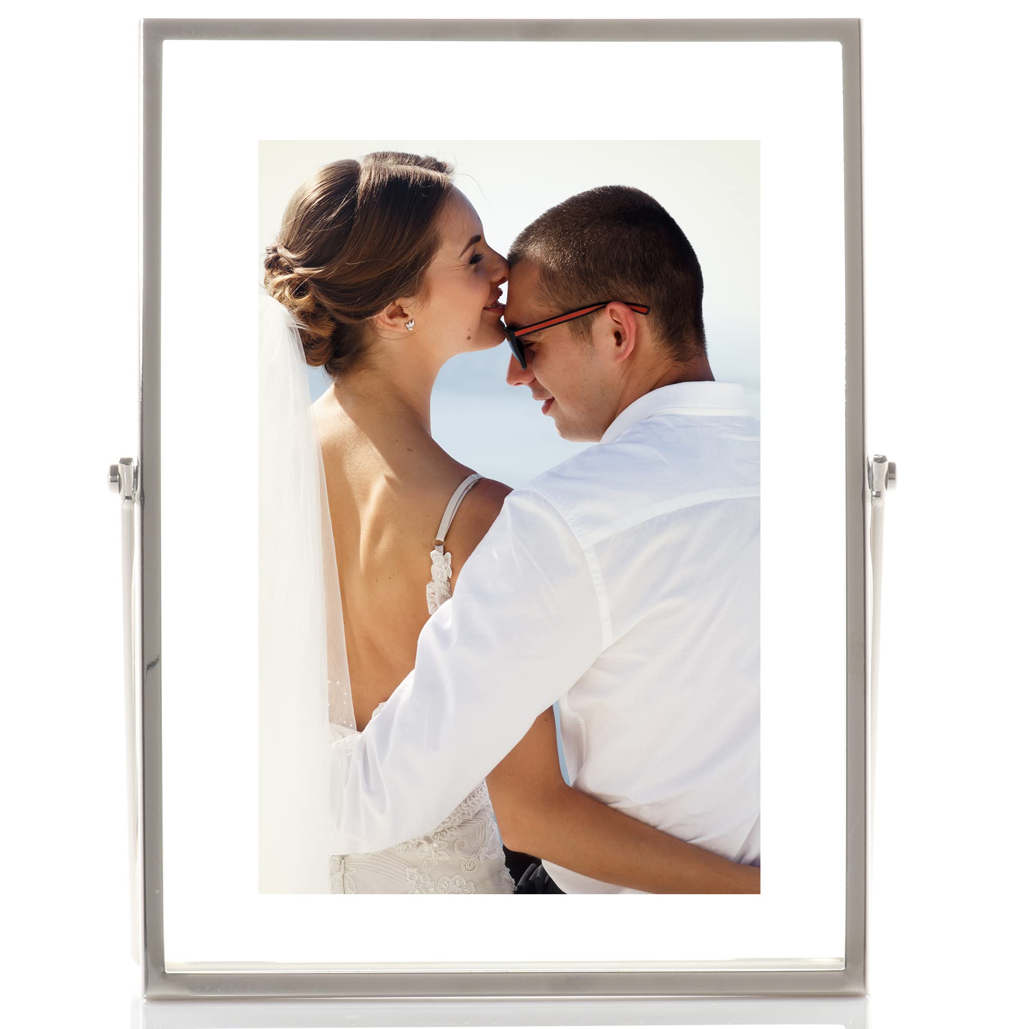 Lawrence Frames 4x6 Silver Metal Easel Float Picture Frame - Perfect for Displaying Photos, Artwork, and Memorabilia on Desks, Shelves, and Tables