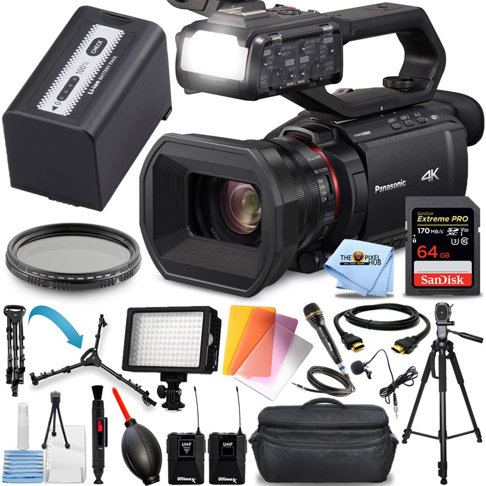 Panasonic HC-X2000 4K Professional Camcorder with 24x Optical Zoom - Complete Bundle with 64GB SD Card, Wireless Mic, LED Light, Tripod, Dolly & VND Filter - Perfect for Wedding Videography, Documentary Filming & Live Streaming