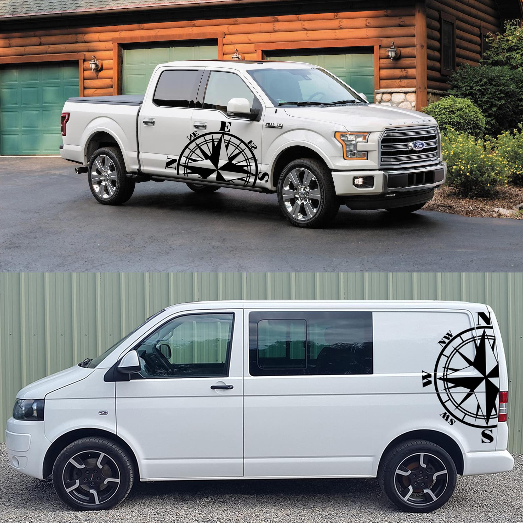 Premium Large Car Stickers Compass - RV & Camper Vinyl Decals for Men - Durable Auto Decals for Side Body & Doors - Black Graphic Stripes Sticker (1-Pack) - Perfect for Off-Road Adventures & Vehicle Customization