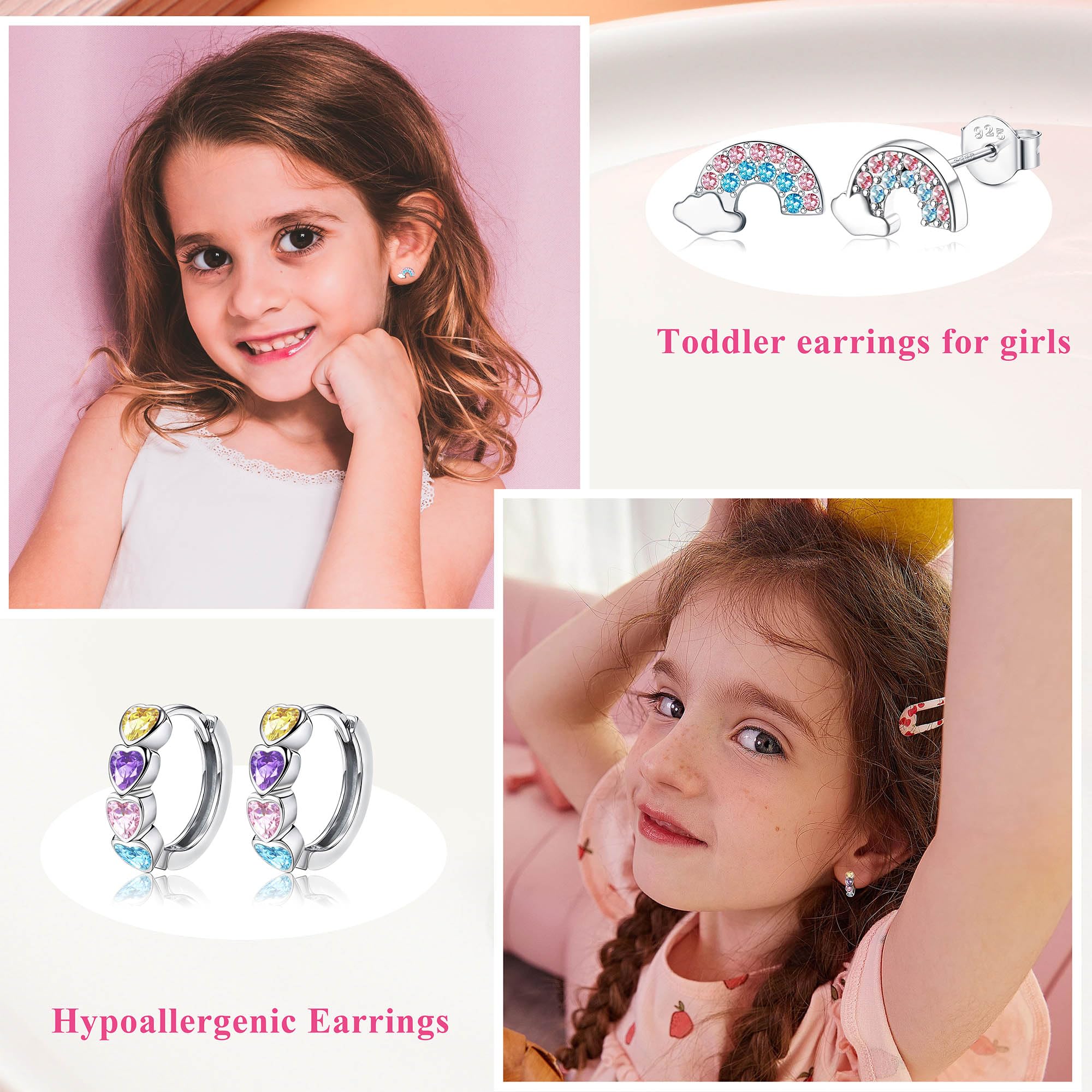 Adramata 4 Pairs 925 Sterling Silver Stud Earrings for Women & Girls - Butterfly & Heart Cartilage Earrings Set | Hypoallergenic Hoop & Stud Earrings | Perfect for Daily Wear, Gifts & Special Occasions