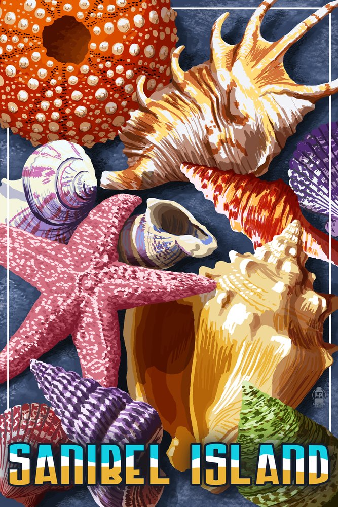 Sanibel Island Florida Shell Montage - 16x24 Gallery Quality Metal Wall Art, Aluminum Home Decor for Beach House, Living Room & Office