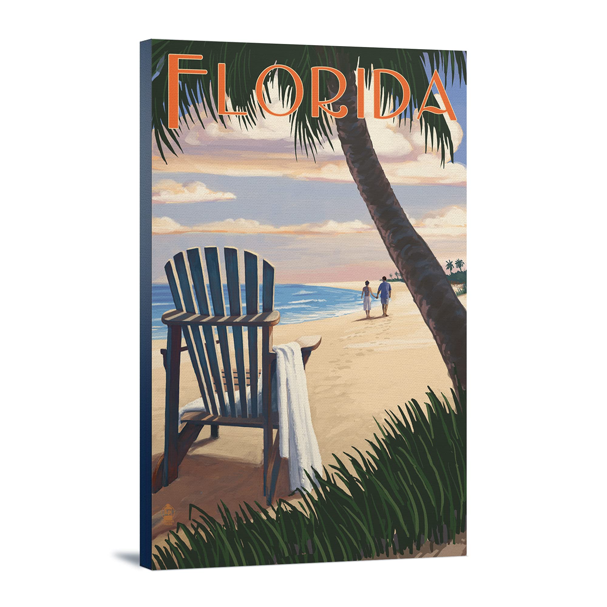 Lantern Press Florida Wall Art - Adirondack Chairs Sunset Painting on 16x24 Wrapped Canvas - Beach House Decor, Coastal Living Room Artwork for Home & Office