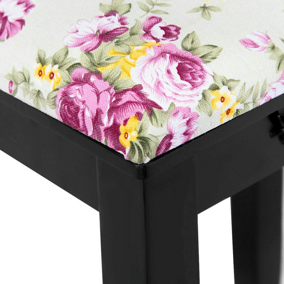 Black Vanity Stool with Padded Seat - Wooden Makeup Chair with Rose Cushion for Dressing Table, Bedroom Decor & Piano Bench - Perfect for Cosmetics, Jewelry Organization & Vanity Area
