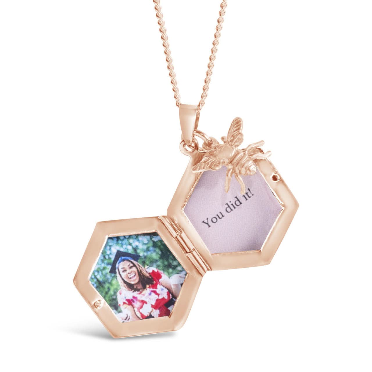 Bee Locket Necklace in Rose Gold with Photo Insert - Perfect for Gifts, Memorial Jewelry & Keepsakes for Loved Ones