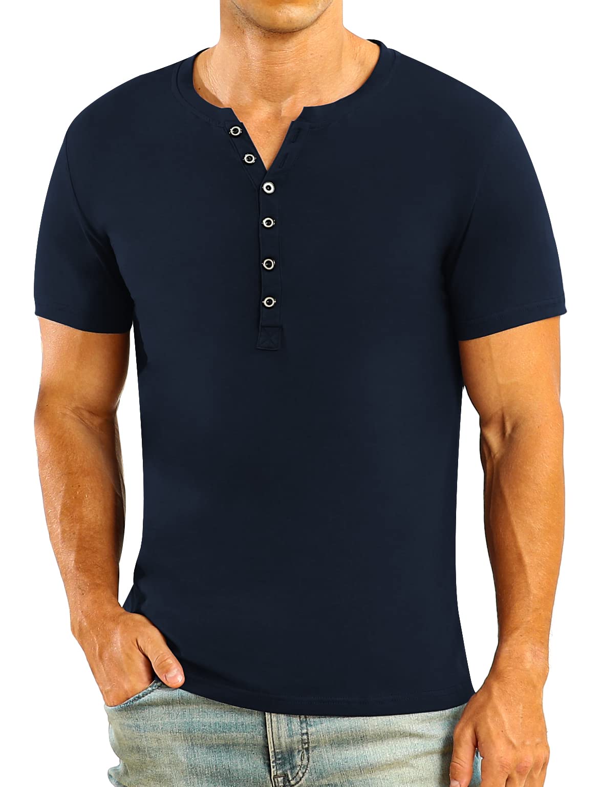 NITAGUT Men's Short Sleeve Henley T-Shirt - Slim Fit Casual Cotton Shirt for Summer | Breathable & Comfortable Basic Tee for Everyday Wear, Dating, and Outdoor Activities