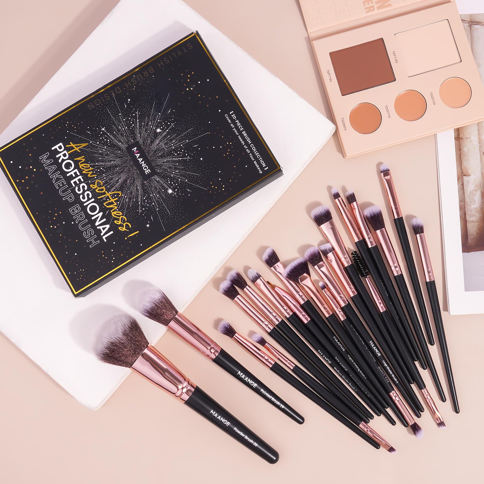 20-Piece Professional Makeup Brush Set - Foundation, Eyeshadow, Blush & Kabuki Brushes for Flawless Face & Eye Makeup | Travel-Friendly with Gift Box (Black) | Perfect for Daily Use, Bridal Makeup & On-The-Go Touch Ups