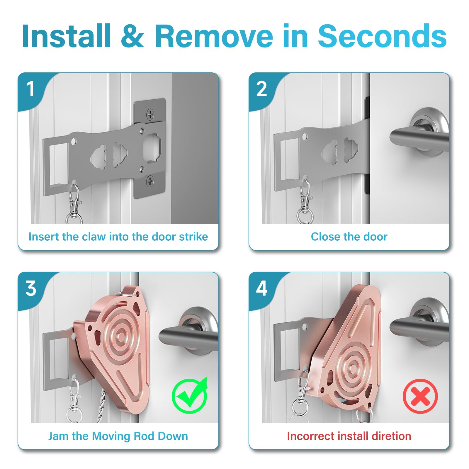 Portable Metal Door Lock for Travel - Hotel & Apartment Security (Pink) - Perfect for Solo Travelers & Home Safety