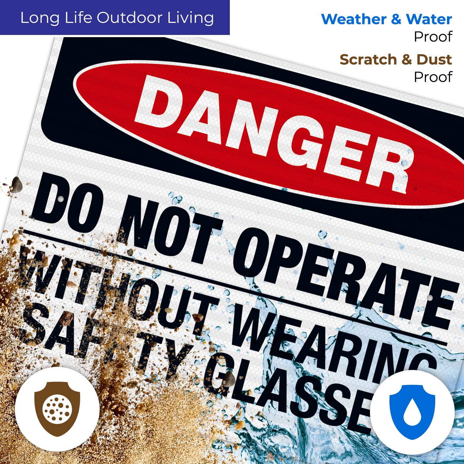 Danger Do Not Operate Without Safety Glasses Sign - OSHA Compliant 24x30 Inch Reflective Aluminum Sign for Workplace Safety | 3M EGP .080 Aluminum, Fade Resistant, Indoor/Outdoor Use | Made in USA - Perfect for Construction Sites, Factories & Hazardous Areas
