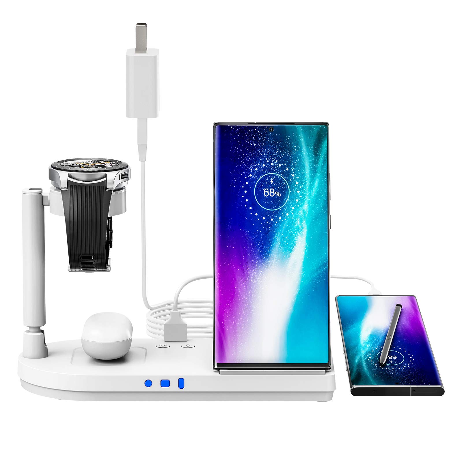 Earteana 4-in-1 Wireless Charging Station for Samsung Galaxy Z Flip3/S21/S20/S10/Note7, Galaxy Buds, GS4/Watch Active - Qi-Certified Fast Charger with Foldable Design & Night Light - Perfect for Home, Office & Travel