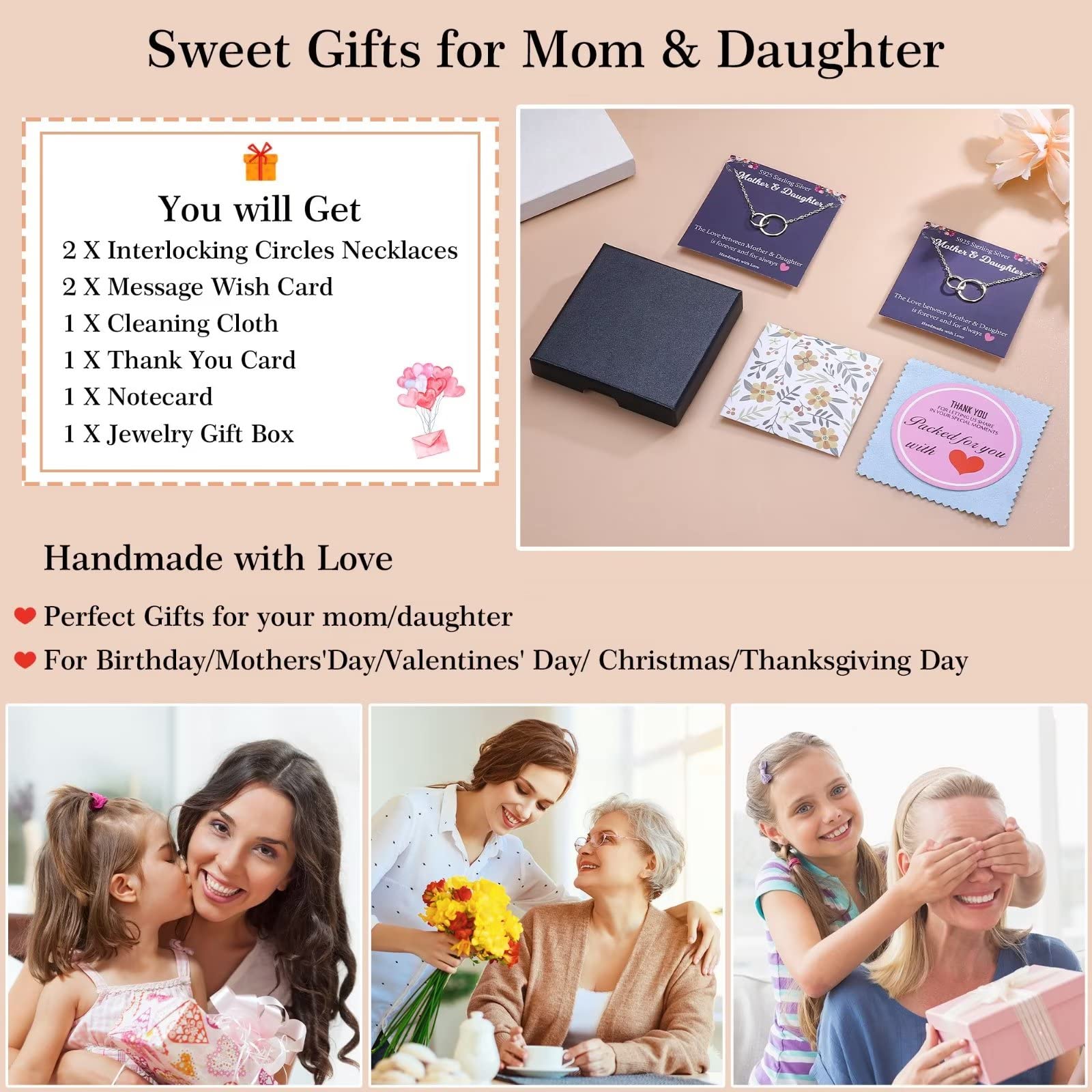 STORUP Mother Daughter Necklace Set - Circle Pendant Jewelry for 2/3/4/5 People - Birthday Gift for Mom from Daughter - Unique Women's Jewelry for Mother's Day, Christmas & Family Bonding Moments