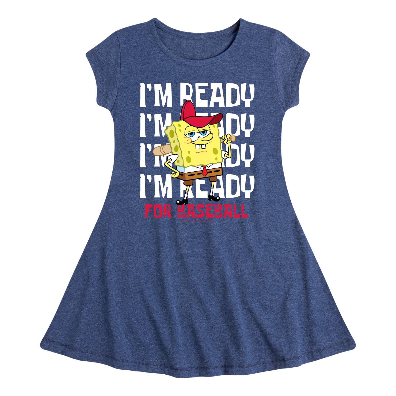 HYBRID APPAREL Spongebob Squarepants Baseball-Themed Fit & Flare Dress for Toddler & Youth Girls | Cute Playdate & Party Outfit