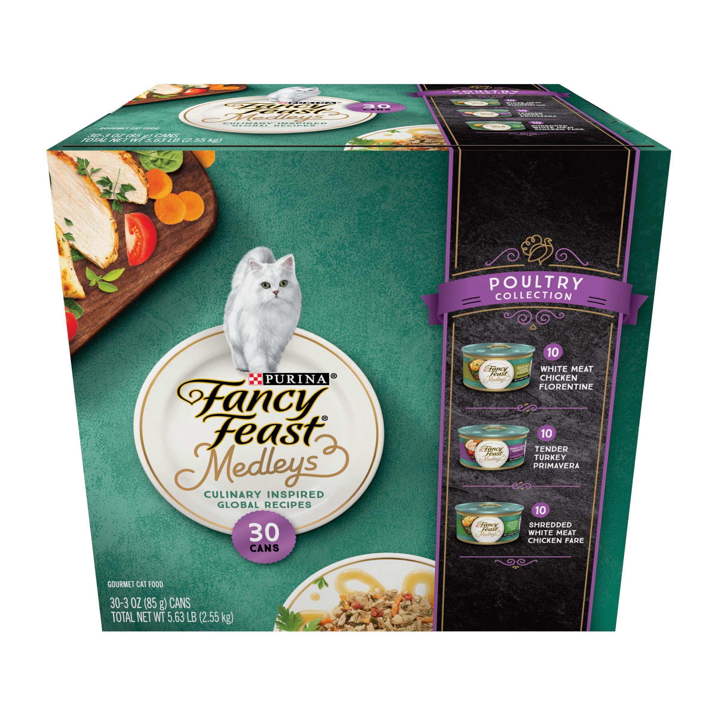 Purina Fancy Feast Medleys Poultry Collection Wet Cat Food Variety Pack - 30 Pack of 3 oz Cans | Gourmet Cat Food with Real Chicken & Turkey | Perfect for Adult Cats & Kittens | Ideal for Mealtime, Travel & Special Treats