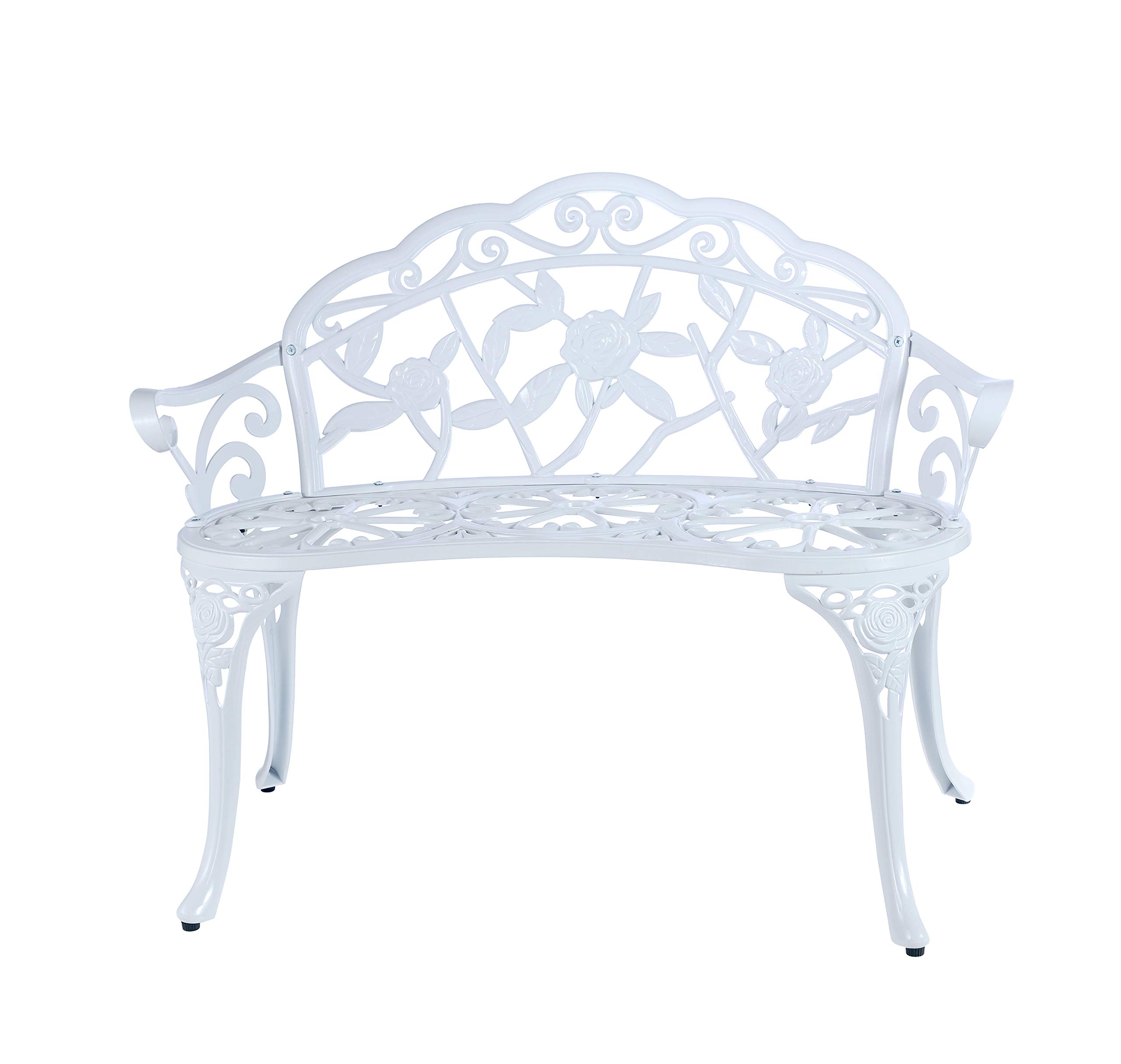 White C/G Patio Balcony Bench - Double Seat Cast Aluminum Outdoor Garden Bench for Park, Yard & Patio - Rust-Resistant Durable Furniture for Relaxing Outdoors