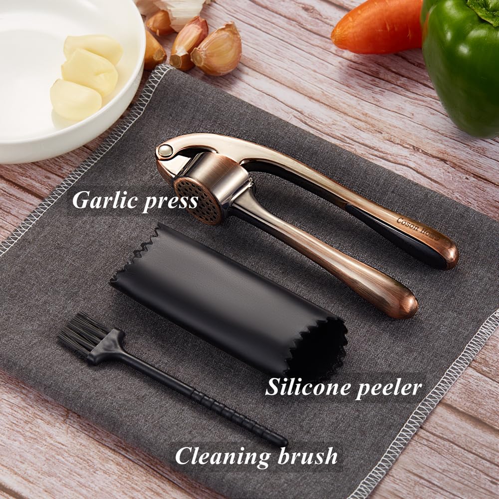 Heavy-Duty Zinc Alloy Garlic Press with Silicone Roller - Perfect for Cooking & Meal Prep