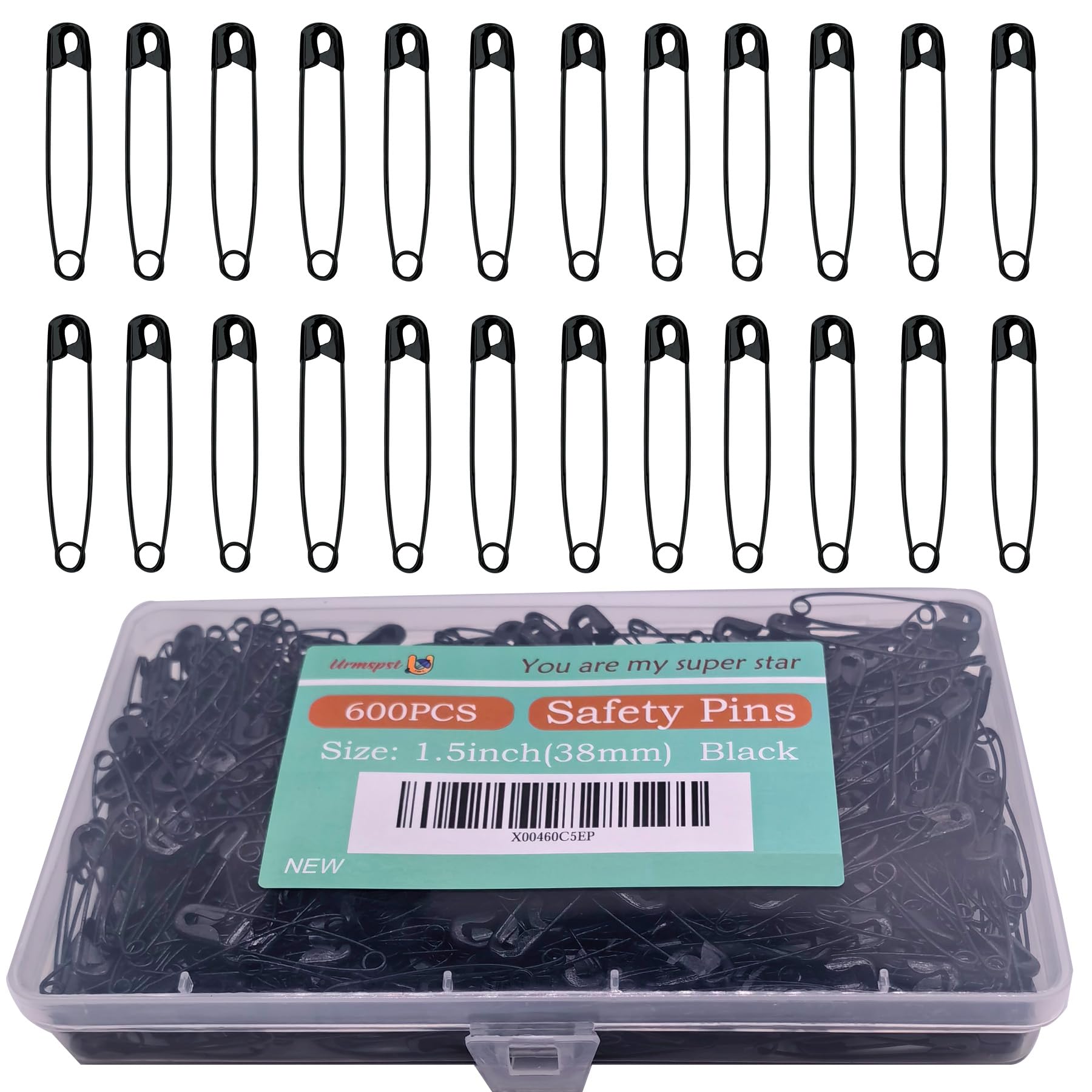 600PCS 1.5 Inch Small Safety Pins - Rust-Resistant Nickel Plated Steel Sharp Edge Pins for Clothes, Sewing & DIY Crafts - 38mm Decorative Safety Pins Assorted (Black) - Perfect for Clothing Repairs, Fabric Projects & Jewelry Making