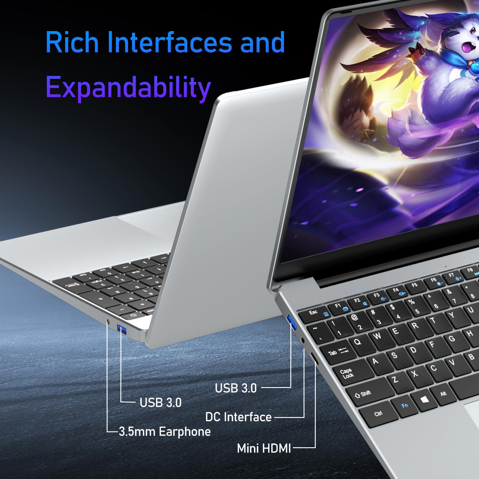 15.6 Inch Gaming Laptop with Celeron N5095 Processor, 16GB RAM, 512GB SSD, FHD 1920x1080 Display, 180° Hinge, Fingerprint Unlock & Backlit Keyboard - Perfect for Gaming, Work & Study