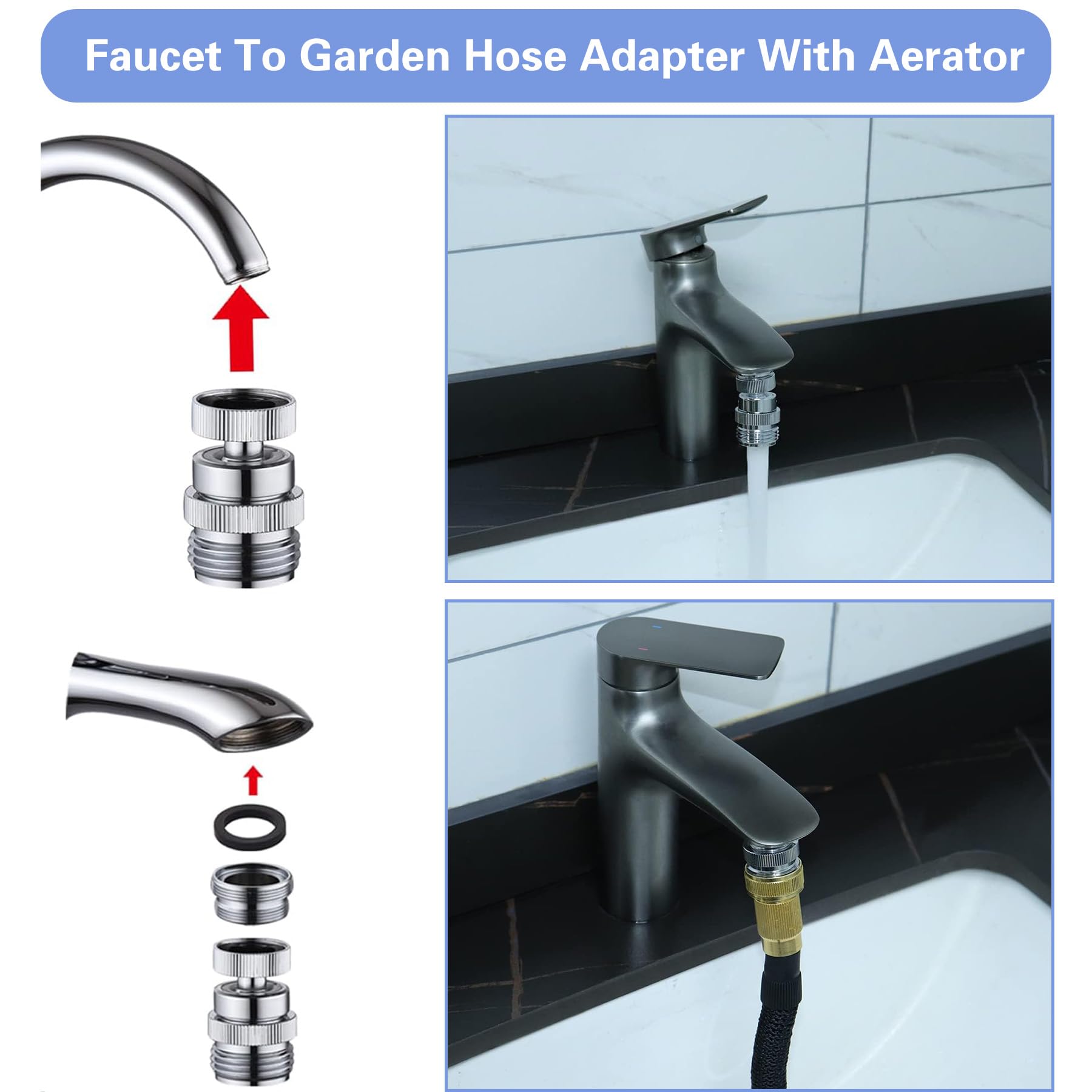 360 Degree Swivel Sink Faucet to Garden Hose Adapter Kit - 3/4