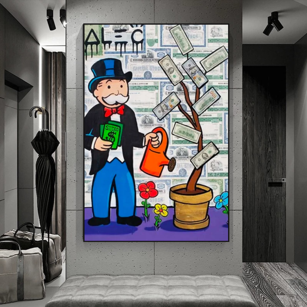 Alec Monopoly Money Grows Graffiti Art Canvas Print - Modern Wall Decor for Home, Office & Urban Art Collection