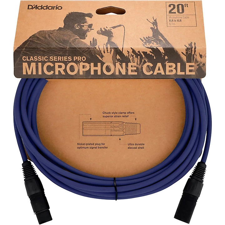 D'Addario Classic Pro XLR Microphone Cable 20ft - High-Quality Balanced Audio Cable for Studio Recording, Live Performances & Podcasting