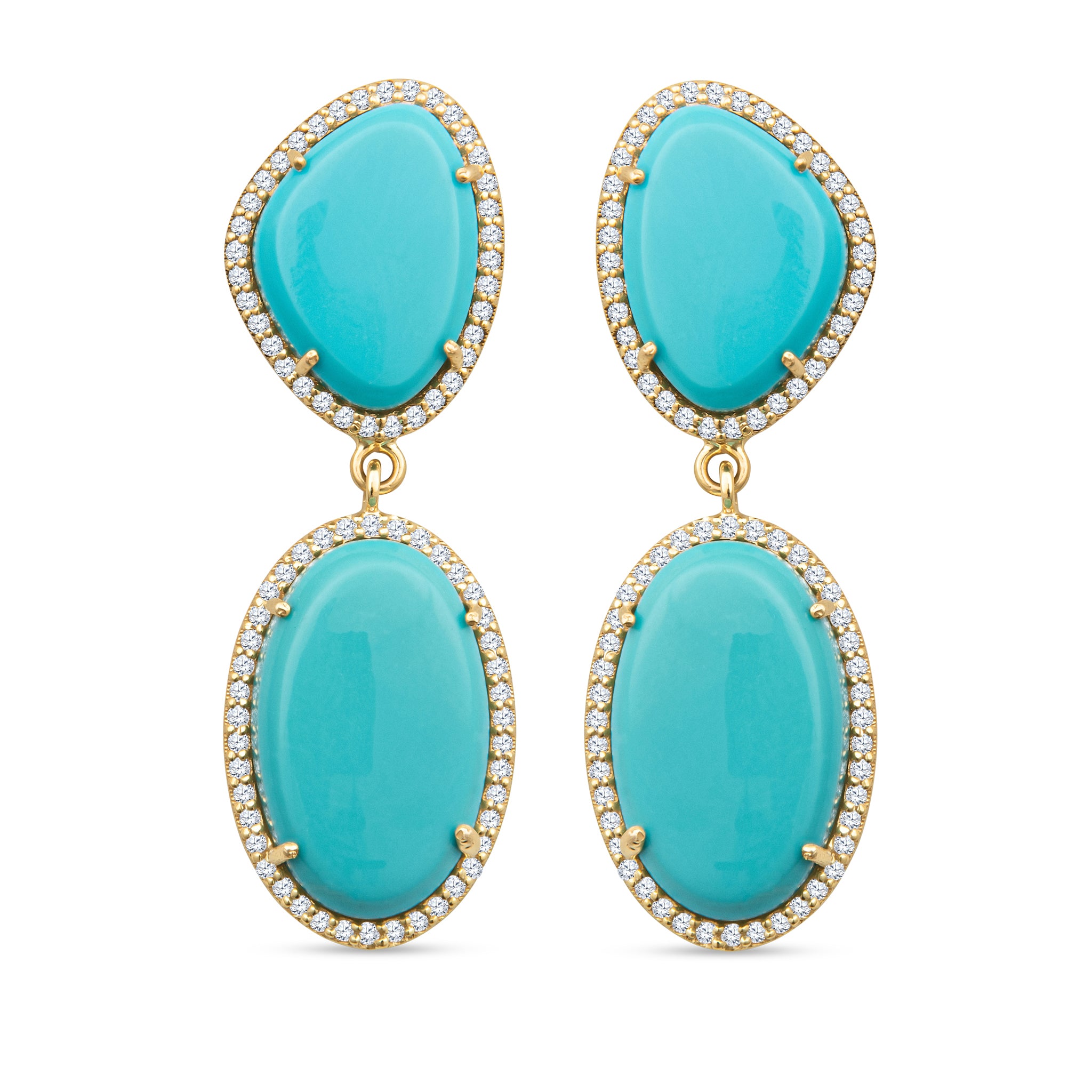 14K Gold Turquoise Statement Earrings with White Diamonds | Elegant Dangle Earrings for Women | Perfect for Weddings, Parties & Special Occasions