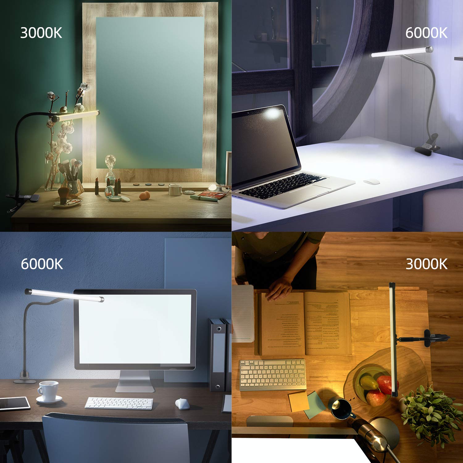 BEIGAON LED Desk Lamp with Clamp - 5W USB Clip Light with 3 Color Modes, Adjustable Gooseneck Reading Light for Bedside, Art Easel, Headboard, Studio, Office & Home Workspace - Black