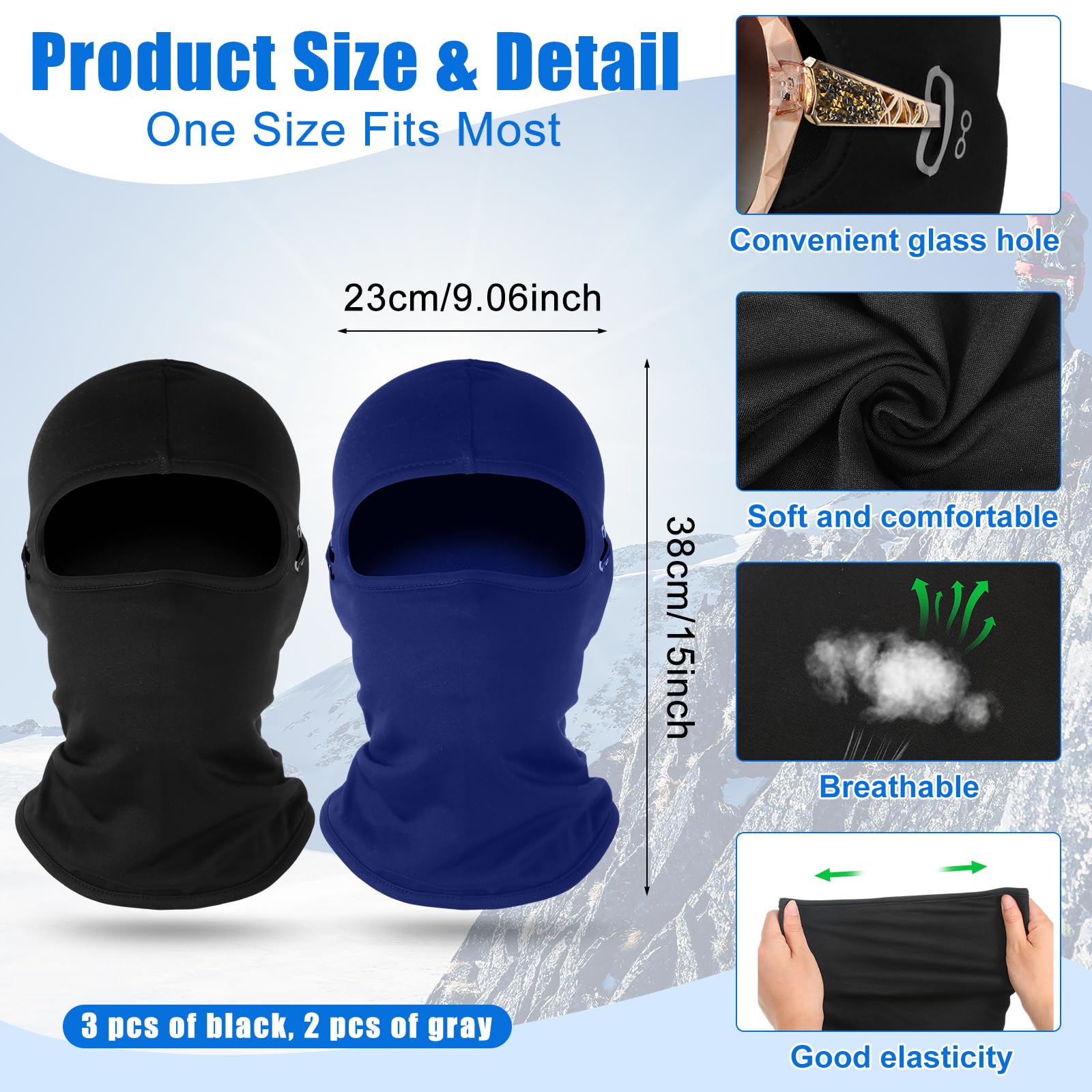 Suhine 5-Pack Winter Balaclava Ski Mask - Windproof Thermal Full Face Cover for Cold Weather with Reflective Stripe - Perfect for Skiing, Snowboarding, Motorcycling & Outdoor Winter Activities
