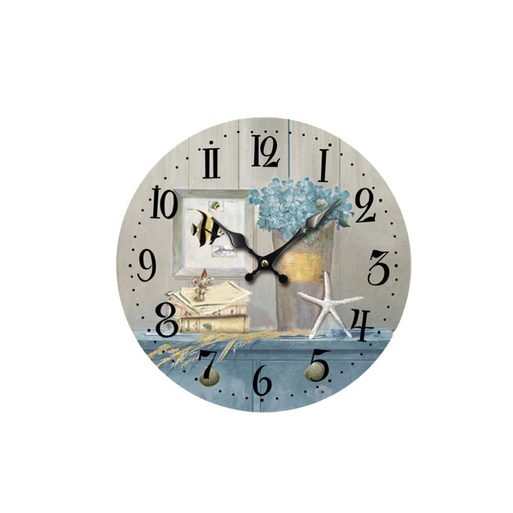 Nautical Round Wall Clock - Silent Non-Ticking Decorative Clock for Kids Room, Nursery, Bedroom, Living Room, Beach House Decor - Perfect for Coastal and Themed Home Interiors
