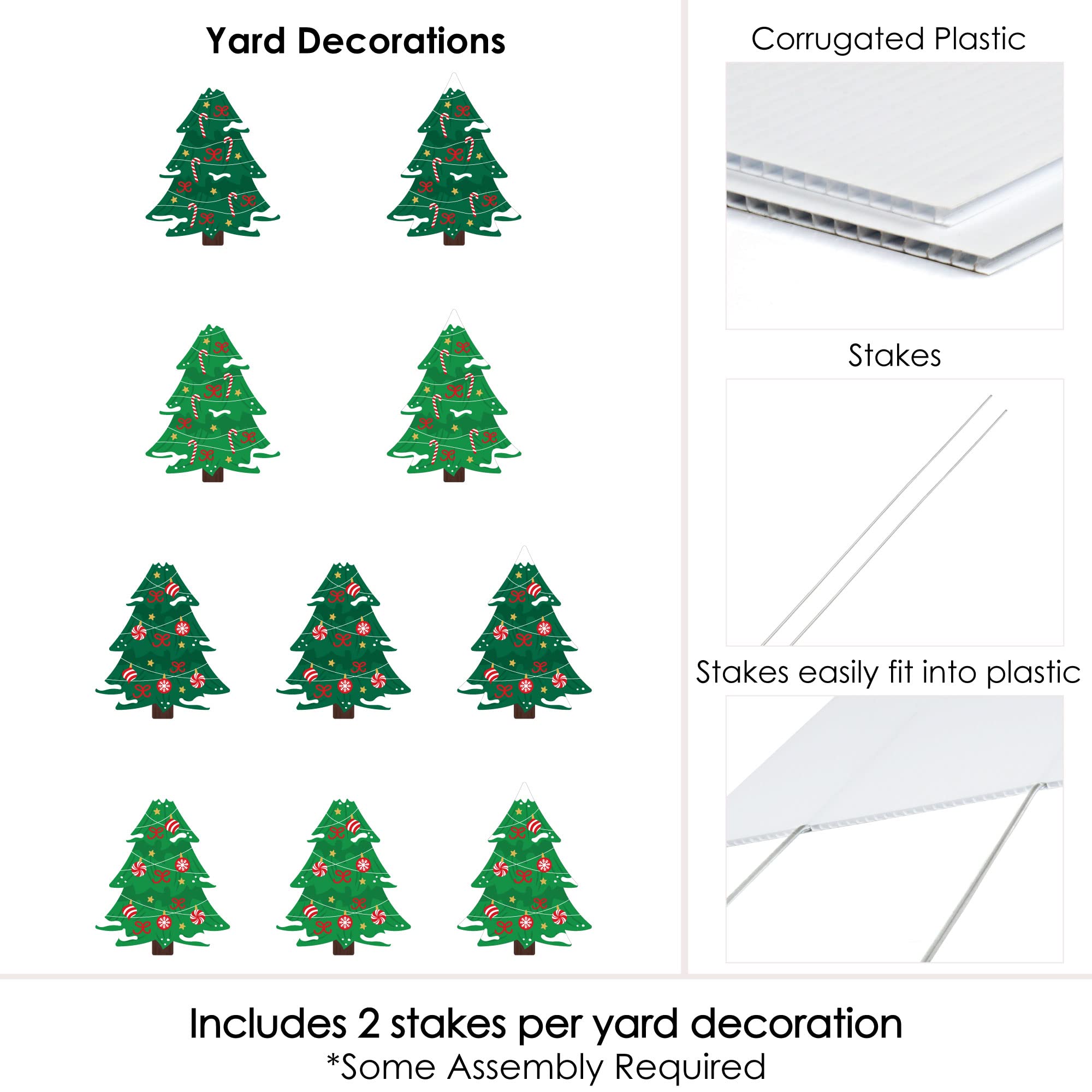 Big Dot of Happiness Snowy Christmas Trees - Classic Outdoor Holiday Lawn Decorations for Christmas Party & Yard Decor - 10 Piece Set - Perfect for Front Yard, Garden, and Festive Seasonal Displays