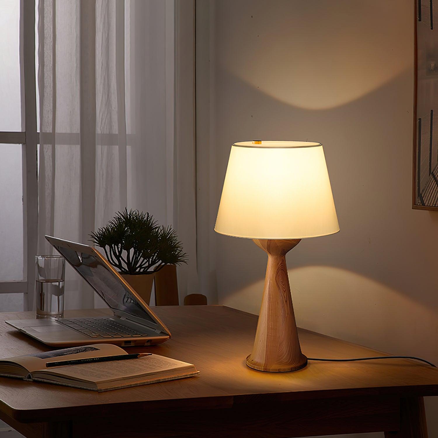Elegant Hourglass Wood Table Lamp - Modern Bedside & Living Room Lighting for Home Decor