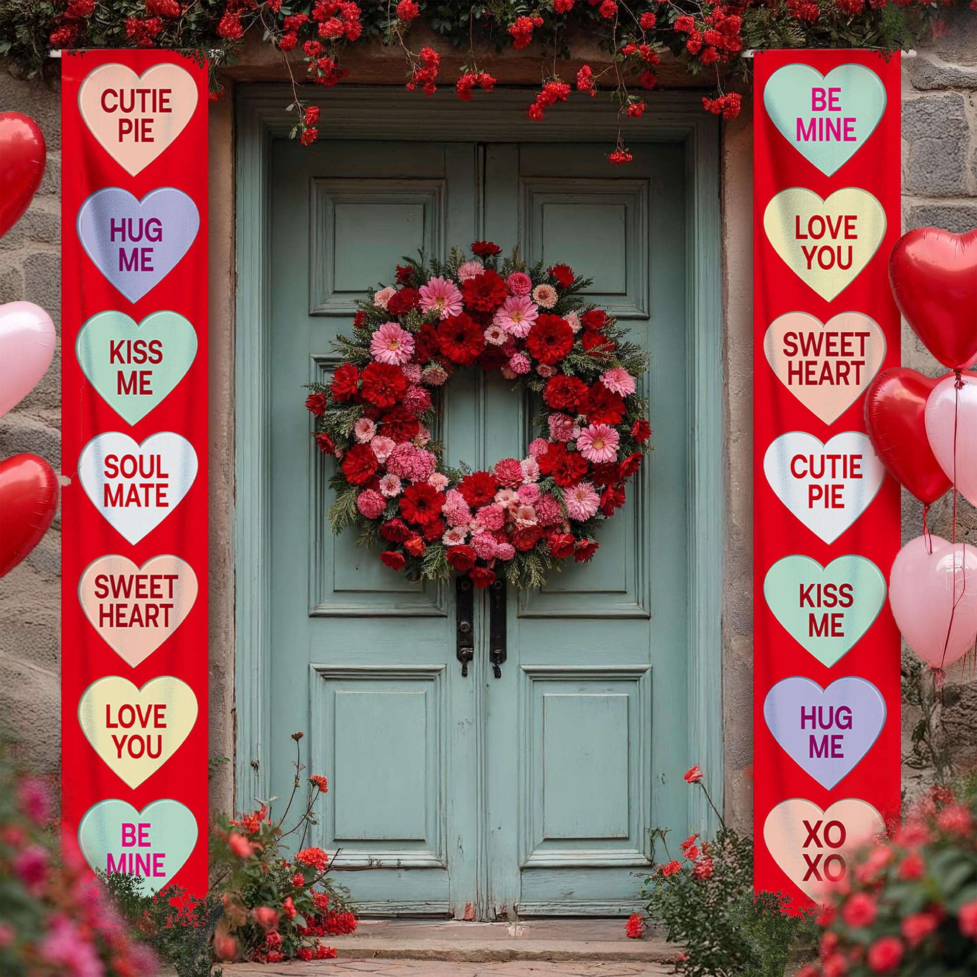 KatchOn 72x12 Inch Valentine's Day Conversation Hearts Door Banner - Romantic Decor for Home, Party, Classroom & Office | Valentine's Day Decorations, Heart Banner, Door Decor for February 14th Celebrations