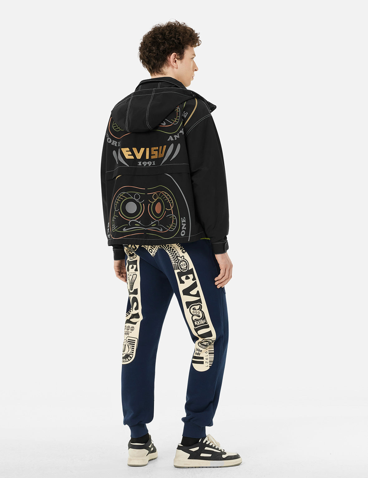 Daruma Print & Logo Appliqué Relaxed Fit Hooded Jacket - Cozy Streetwear for Casual Outings & Urban Fashion