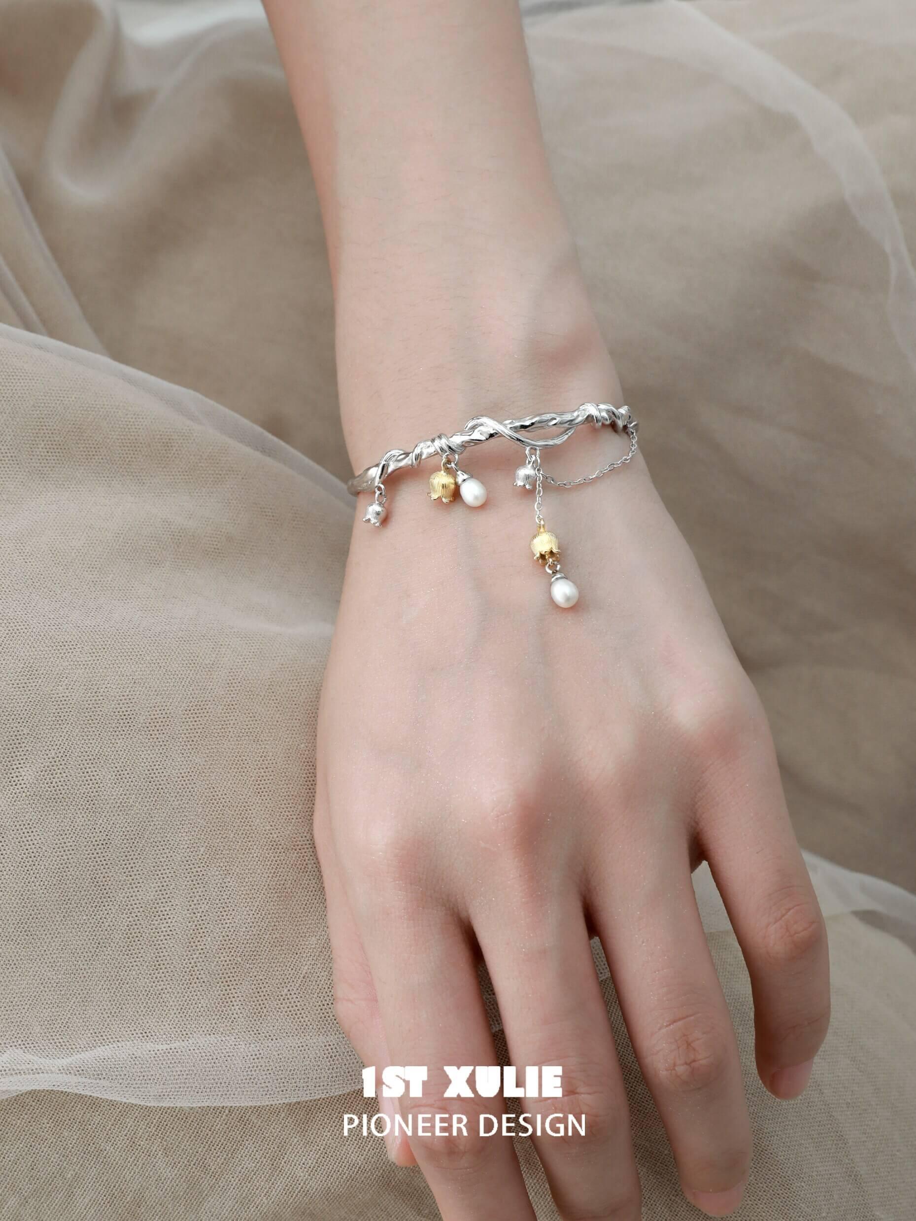 18K Gold Plated Tulip Pearl Bracelet for Women - Elegant Mermaid Tears Design, Perfect for Weddings, Parties & Special Occasions