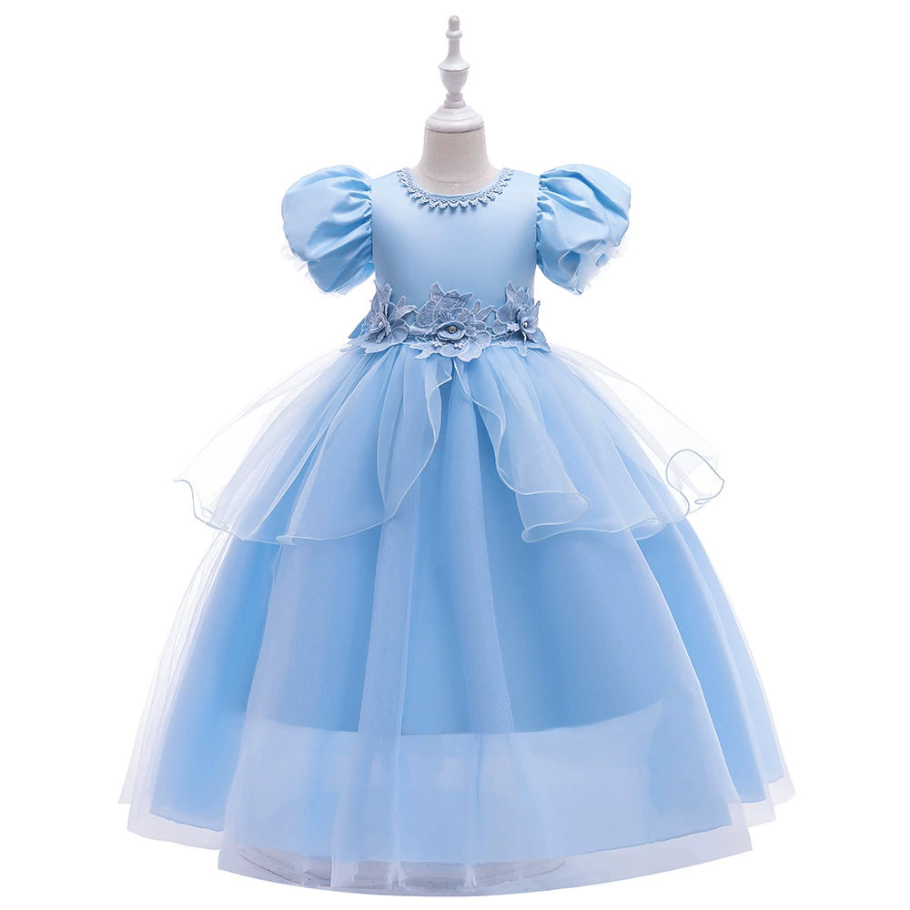 Royal Blue Satin Princess Flower Girl Dress - Floor Length Round Neck Formal Gown for Weddings, Parties & Special Occasions