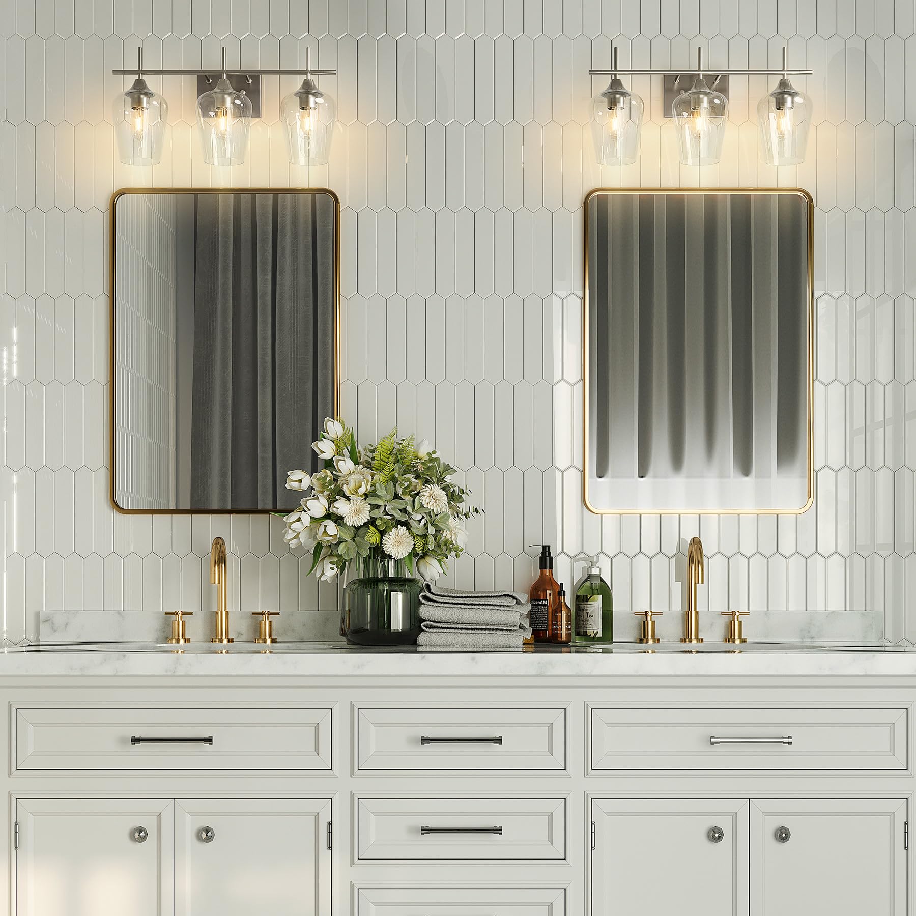 VONLUCE 3-Light Bathroom Vanity Light Fixture - Modern Brushed Nickel Wall Sconce with Clear Glass Shades for Mirror Lighting - Perfect for Bathroom, Bedroom, Hallway & Dressing Room Décor