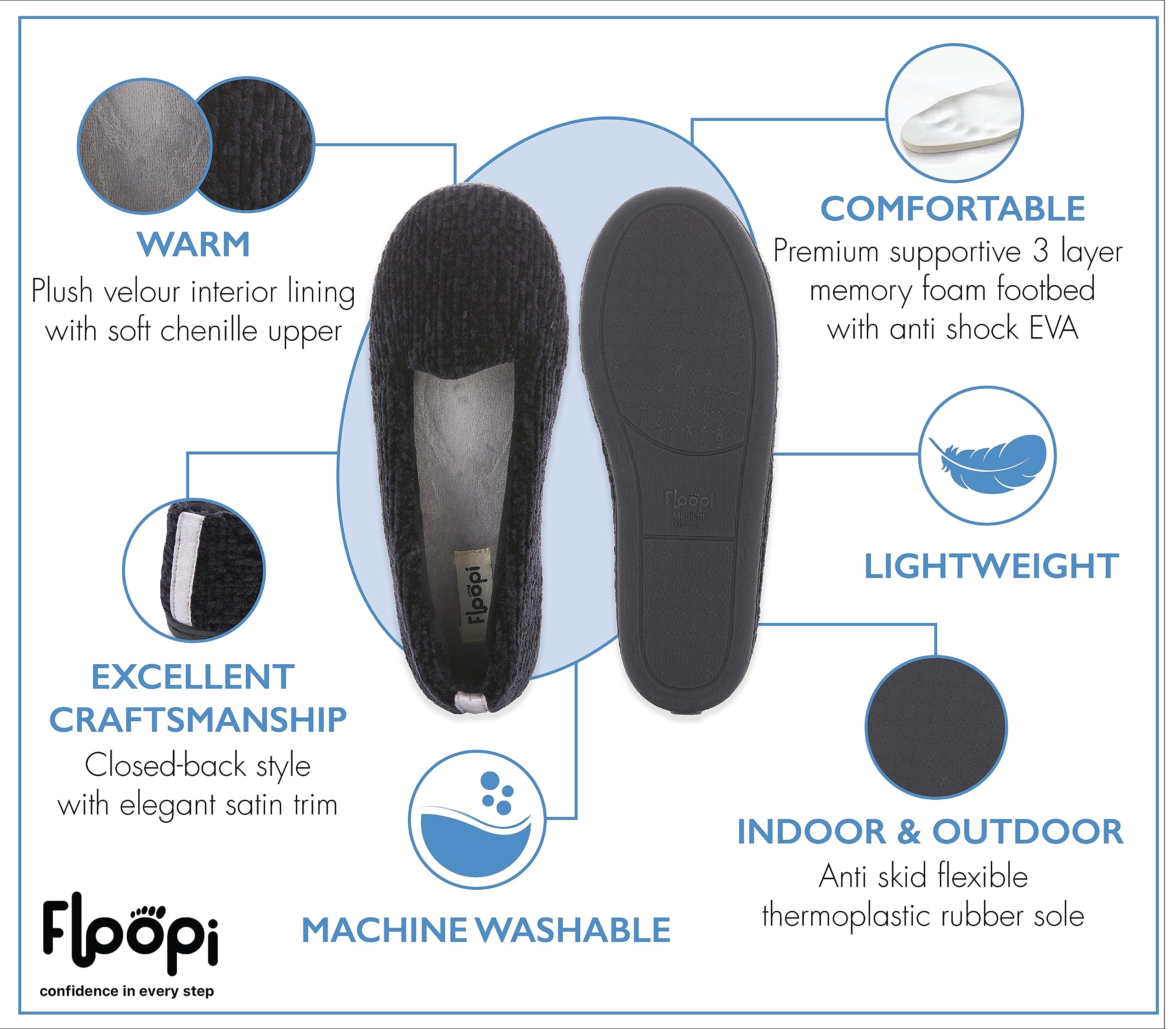 Floopi Women's Cozy House Slippers - Soft Indoor/Outdoor Comfort Slippers for Home, Lounge & Backyard Use