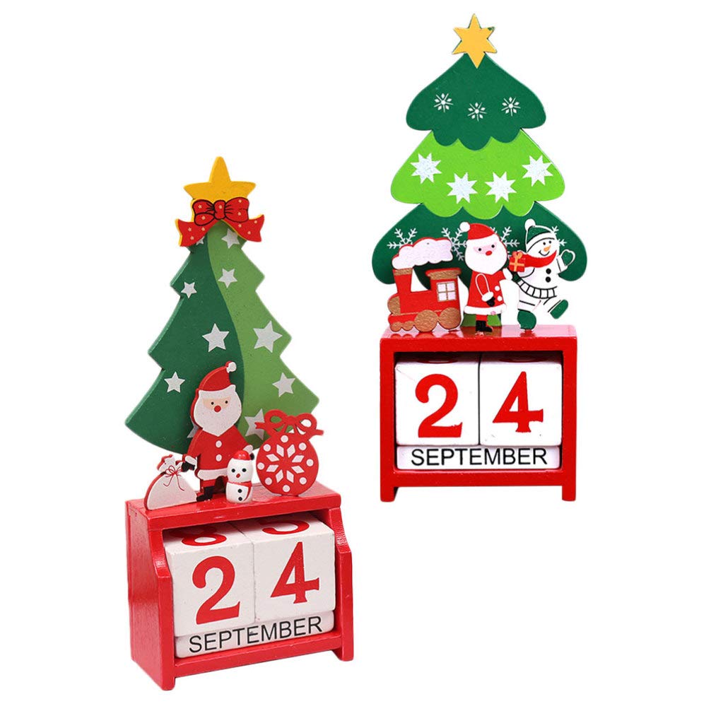 Amosfun 2-Piece Wooden Christmas Advent Calendar - Colorful Holiday Countdown Calendar for Home & Office Desktop Decor | Perfect for Christmas Countdown, Gift Giving & Festive Decorations