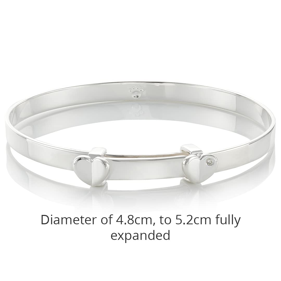 Molly B London Sterling Silver Adored Folded Love Heart & Diamond Baby Bangle Bracelet – Elegant Baptism Gift, Baby Jewelry Keepsake for Newborns, Baby Showers & Birthdays | Perfect for Special Occasions & Photo Shoots