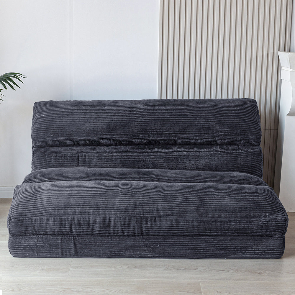 MAXYOYO Folding Sofa Bed - Extra Wide Corduroy Floor Sofa for Small Spaces, Dark Grey | Convertible Guest Bed & Lounge Chair for Apartments, Dorms & Living Rooms