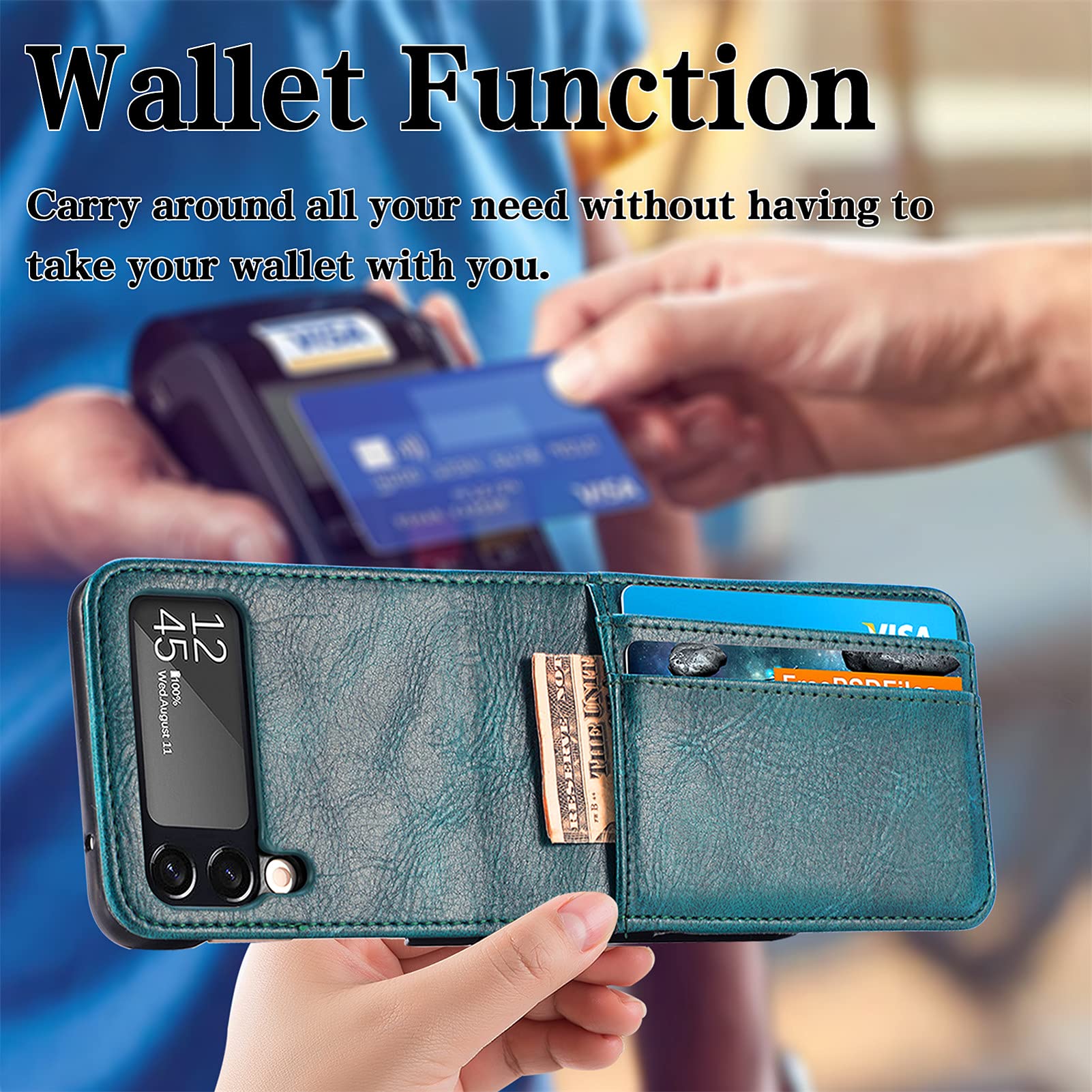 Premium Samsung Galaxy Z Flip 4 Wallet Case with Card Holder - Slim Protective Flip Phone Cover (Blue) | Perfect for Everyday Use, Travel & Hands-Free Convenience