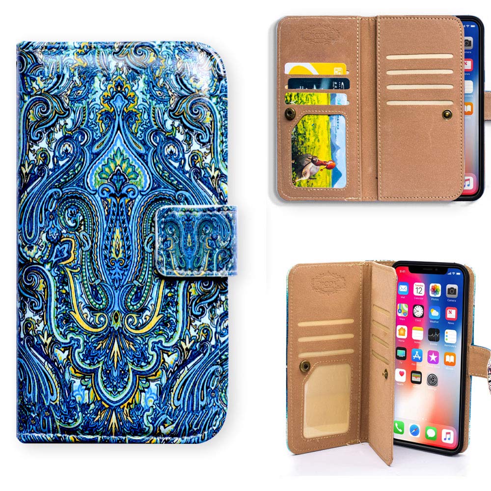 Premium PU Leather Wallet Case for iPhone 11 Pro Max - Princely Paisley Design with Card Slots, ID Holder & Wrist Strap | Stylish Flip Folio Cover for Everyday Protection, Business & Travel Use