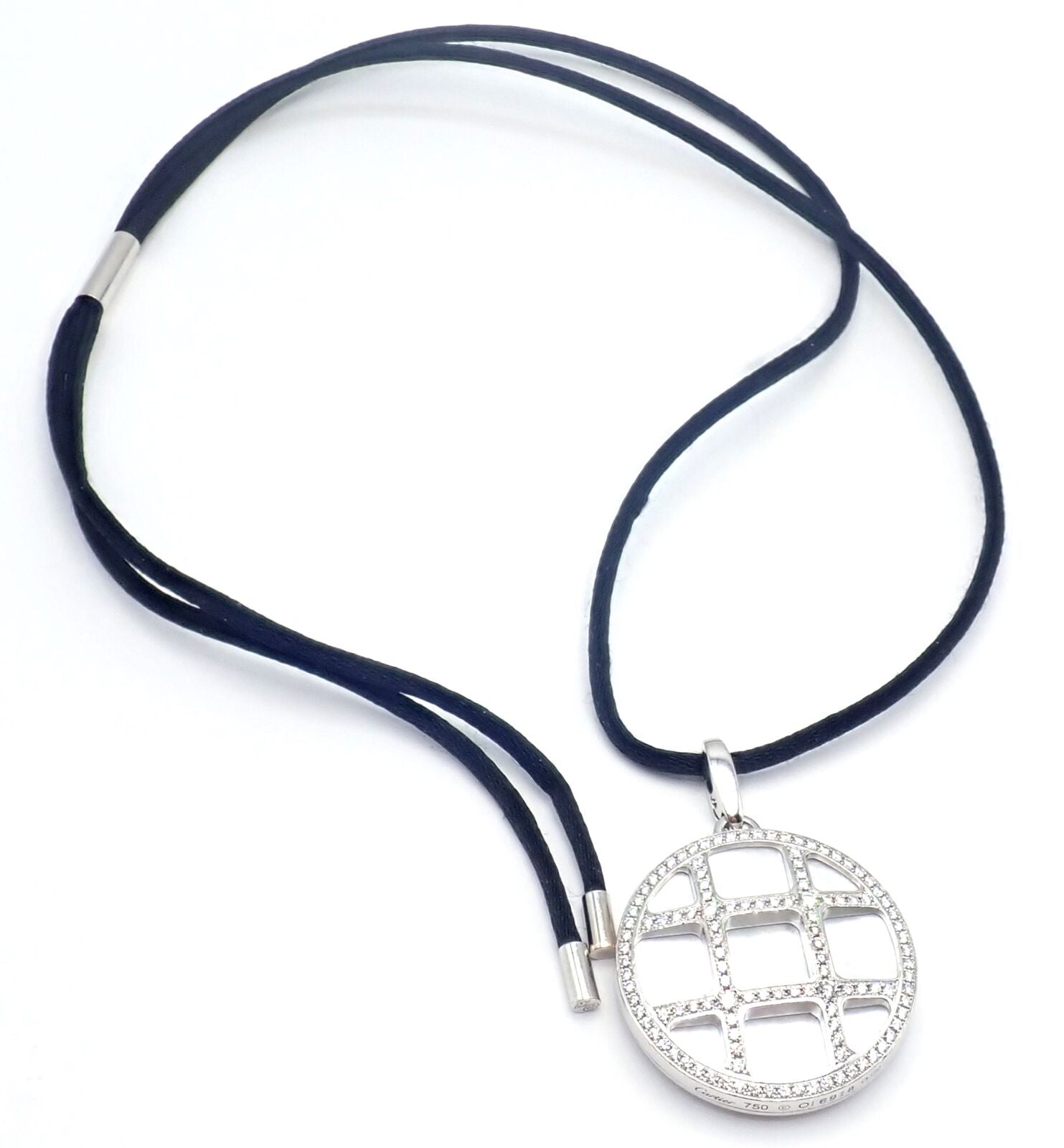 Cartier Pasha 18k White Gold Pendant Necklace with Pave Diamonds & Mother of Pearl - Luxury Jewelry for Women, Perfect for Weddings & Special Occasions