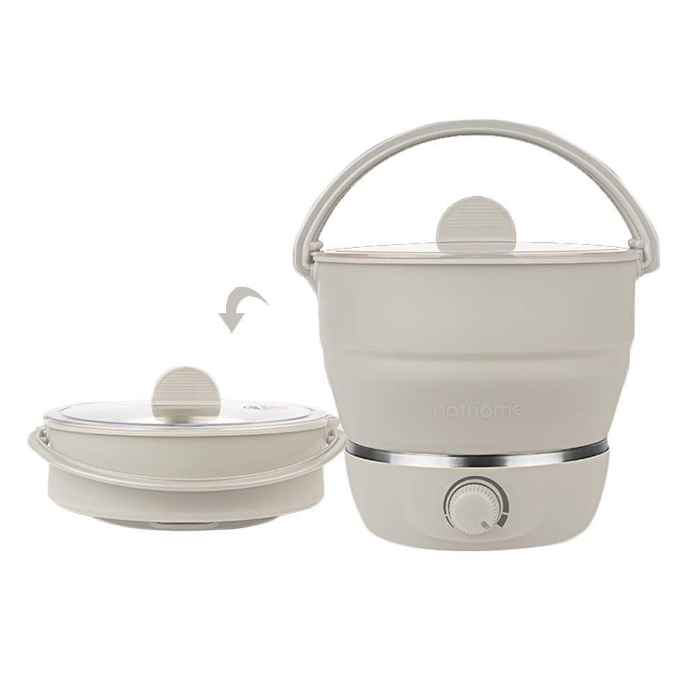 Foldable Electric Hot Pot Cooker - Mini Portable Silicone Kettle for Boiling Water, Steaming & Cooking | Food Grade, Travel-Friendly, Global Voltage (Cream) - Perfect for Dorms, Camping & Small Kitchens
