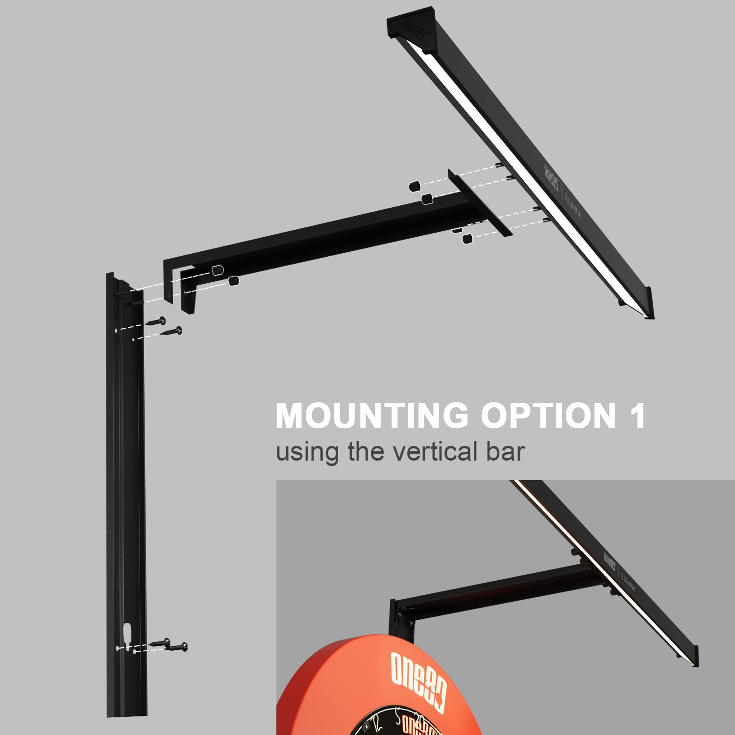 ILLUMINA Dartboard Lighting System - Minimal Shadow & Clear Vision Design with Natural Sunlight Effect | Includes Tape Measure & Spirit Level | Perfect for Home Game Rooms, Bars & Professional Dart Tournaments (Dartboard & Surround Not Included)