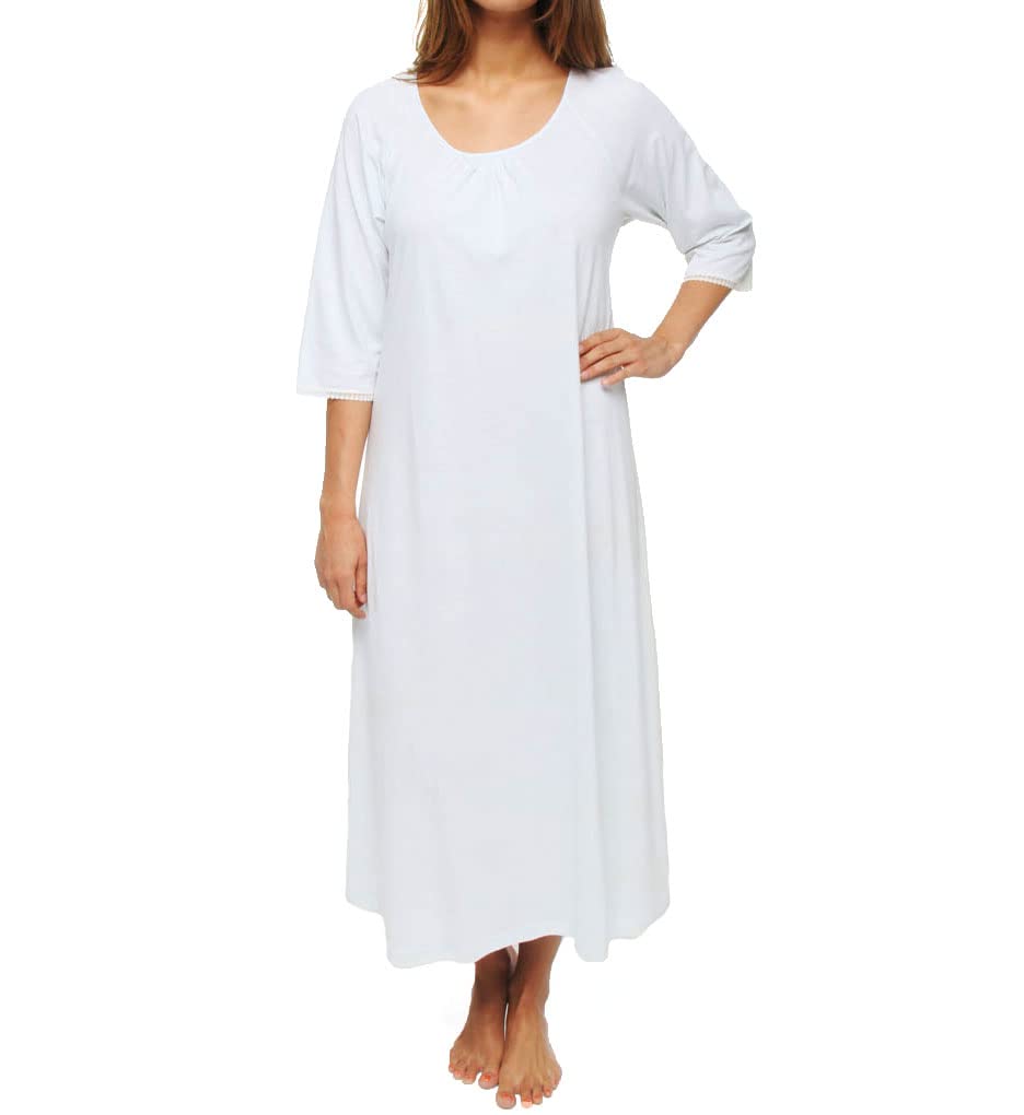 Elegant Women's 380801 Lace Trim Jersey Long Sleeve Nightgown - Soft Sleepwear for Comfortable Nights & Relaxing at Home