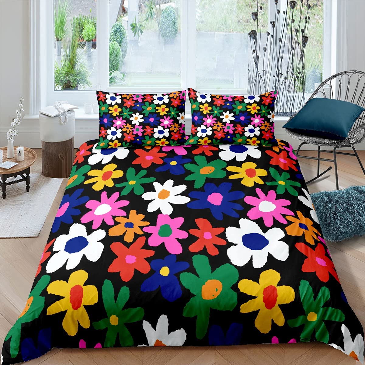 **Cartoon Colorful Flower Duvet Cover Set Twin Size - Creative Floral Bedding for Kids & Teens, Boys & Girls Room Decor - Abstract Art Quilt Cover with 1 Pillowcase - Perfect for Bedrooms, Dorms & Gift Giving**
